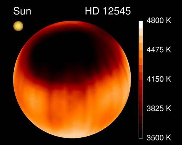 Astromové zpozorovali na počátku listopadu 2003 na hvězdě HD 12545 ze souhvězdí Trojúhelníka největší sluneční, či v tomto případě spíše hvězdnou skvrnu vůbec. Tmavší a chladnější oblasti na povrchu hvězd, zvané skvrny, způsobuje složité magnetické pole hvězdy, které v této oblasti dočasně zabraňuje horkému materiálu stoupat k povrchu.