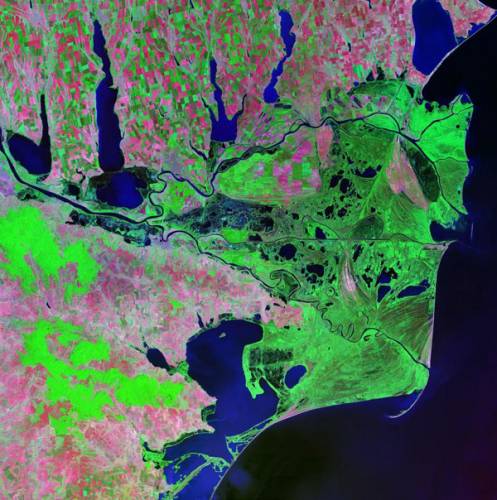 Řeky se vinou kontinenty jako cévy a opouštějí pevninu do moří a oceánů.  Tady, na svém konci, pak vytváří fantastické obrazce, viditelné jen očima satelitů.